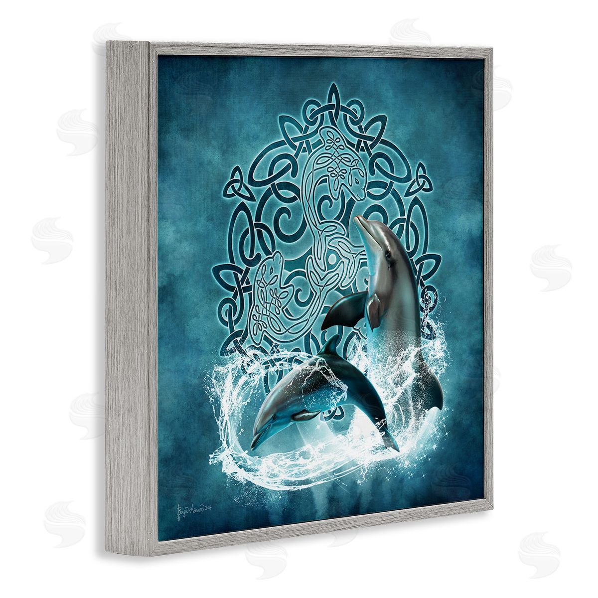 Brigid Ashwood Dolphin Celtic Knot Pattern Gray Framed Giclee Wall Artside_