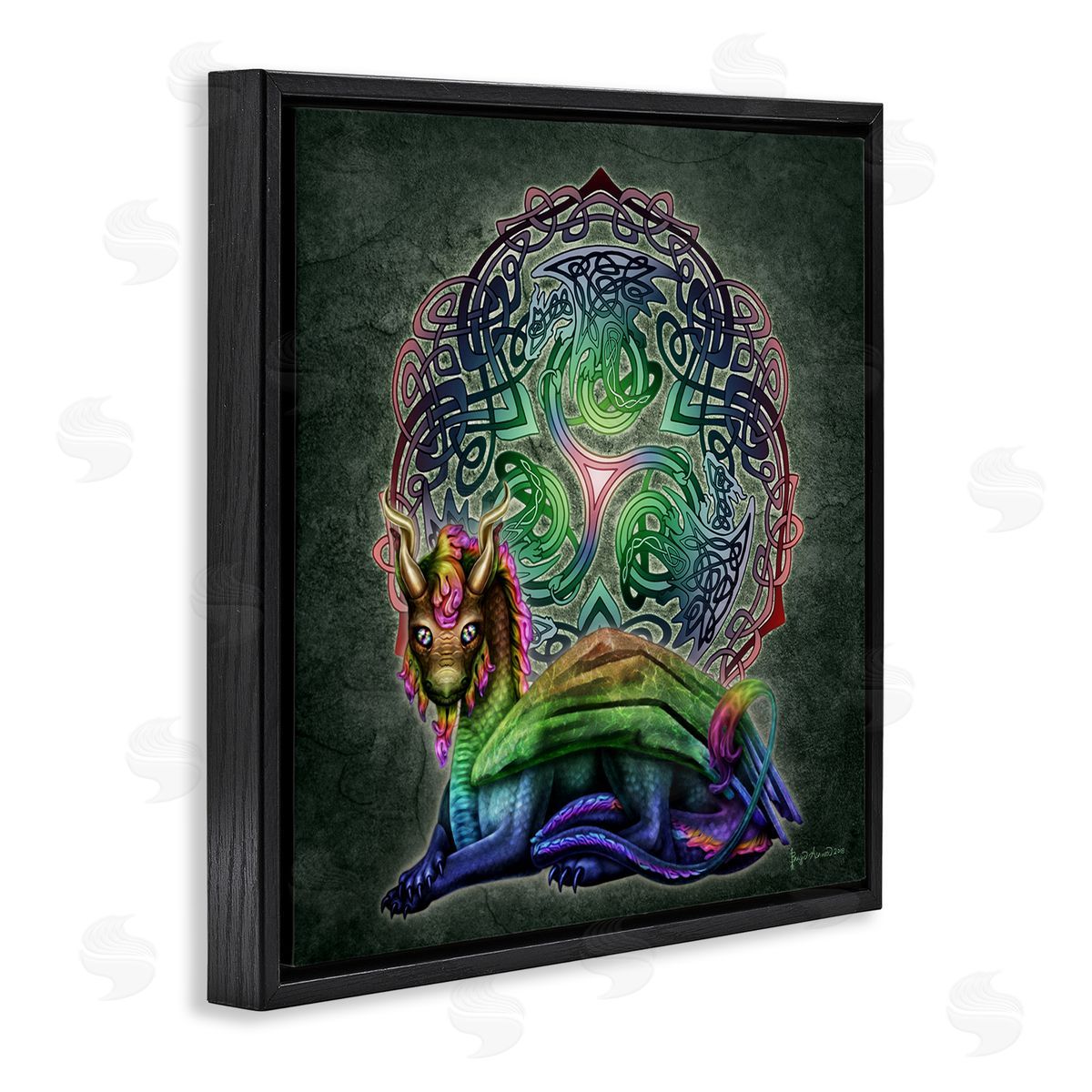 Brigid Ashwood Dragon on Celtic Pattern Black Floater Frame Canvas Artside_