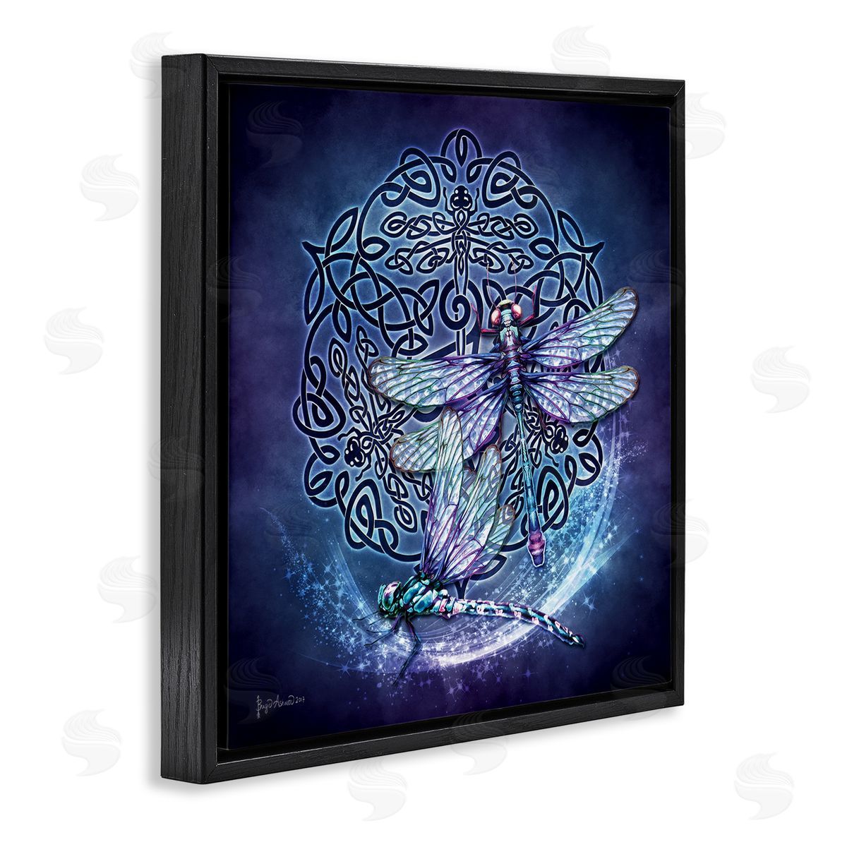 Brigid Ashwood Dragonfly & Celtic Knot Black Floater Frame Canvas Artside_