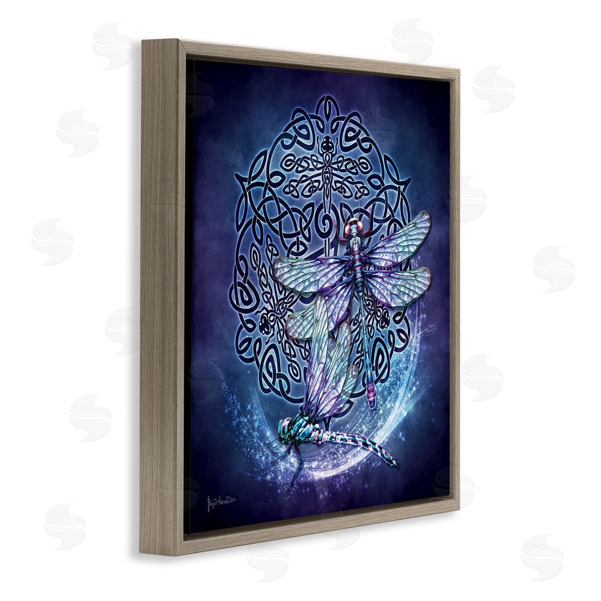 Brigid Ashwood Dragonfly & Celtic Knot Brown Floater Frame Canvas Artside_