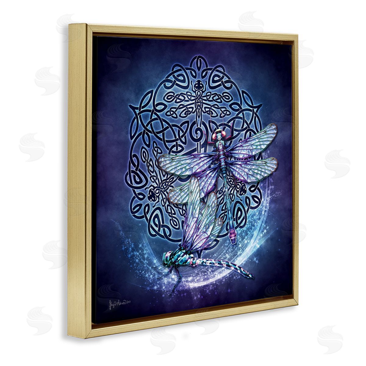 Brigid Ashwood Dragonfly & Celtic Knot Gold Floater Frame Canvas Artside_