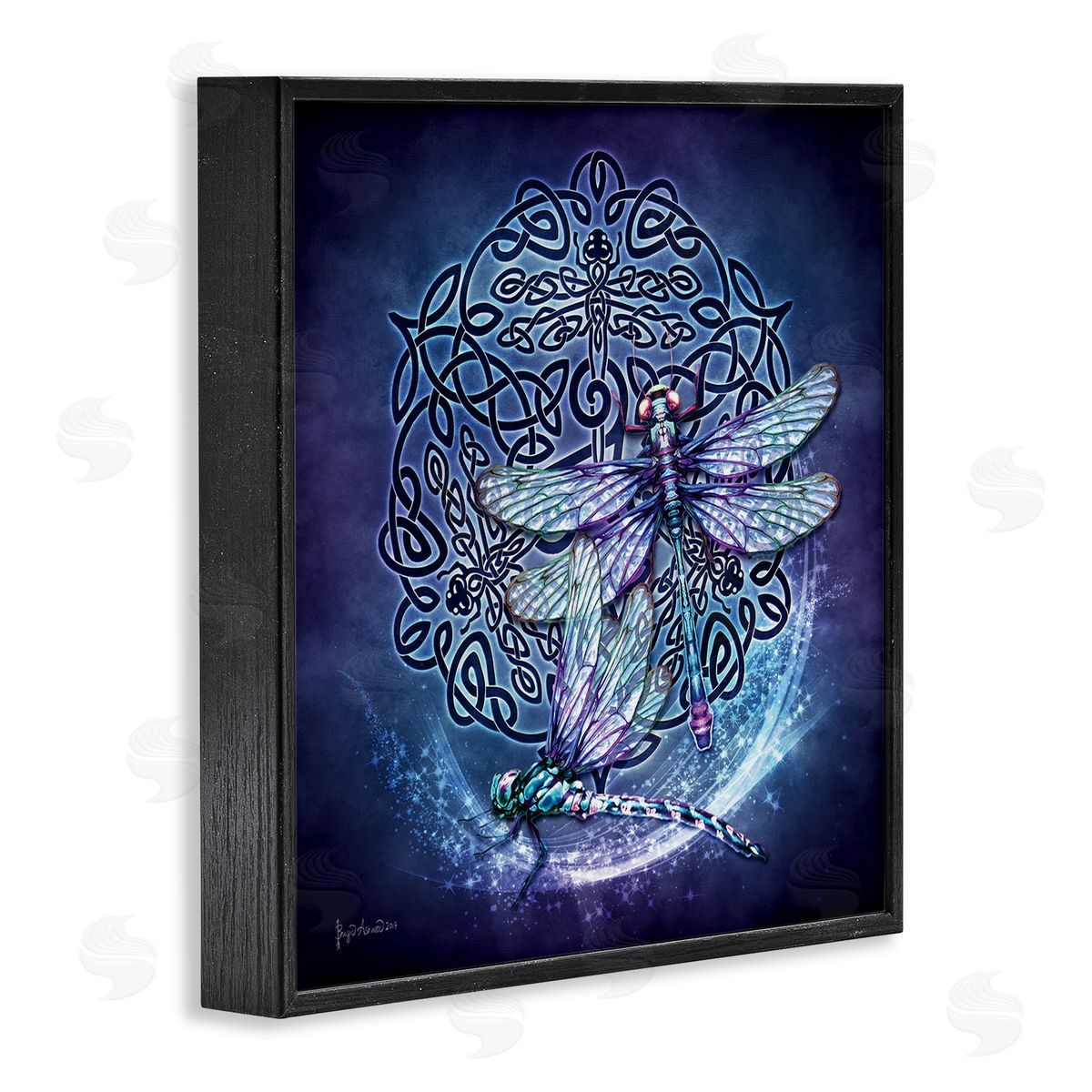 Dragonfly & Celtic Knot Black Frame Print Wall Art, Home Decor by Brigid Ashwood