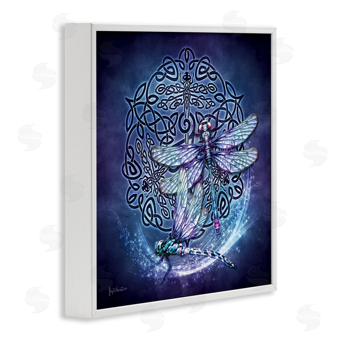 Brigid Ashwood Dragonfly & Celtic Knot White Framed Giclee Wall Artside_