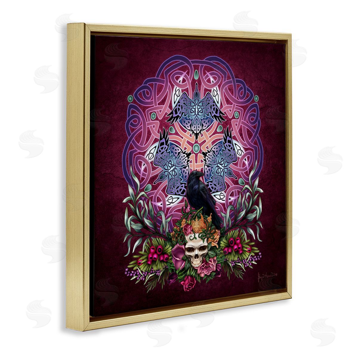 Brigid Ashwood Ravens & Celtic Knot Gold Floater Frame Canvas Artside_