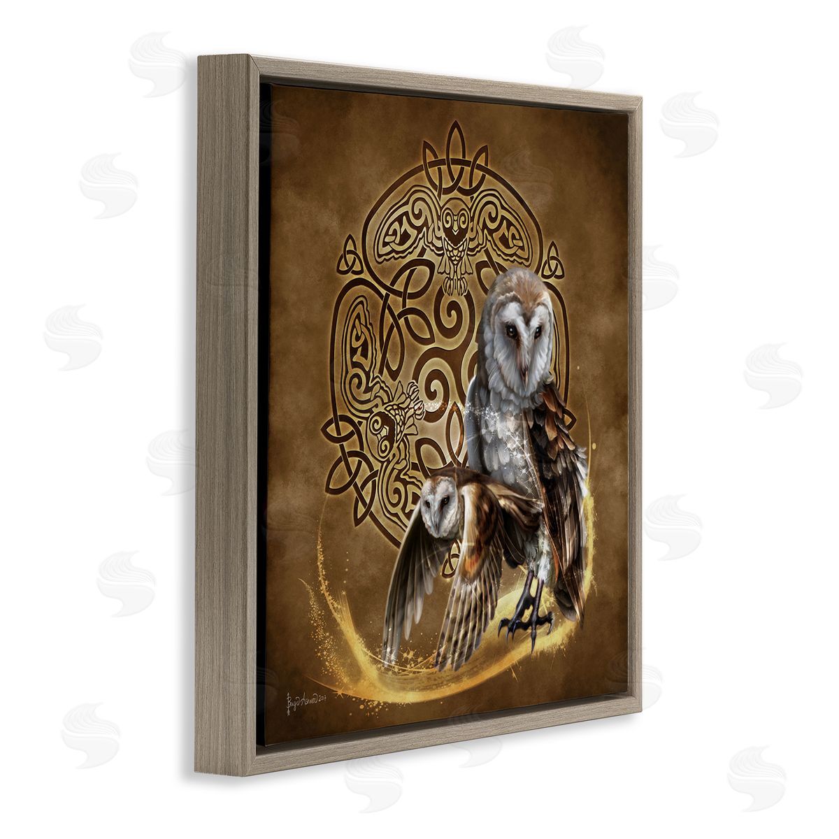 Brigid Ashwood Abstract Fractal Owls Brown Floater Frame Canvas Artside_