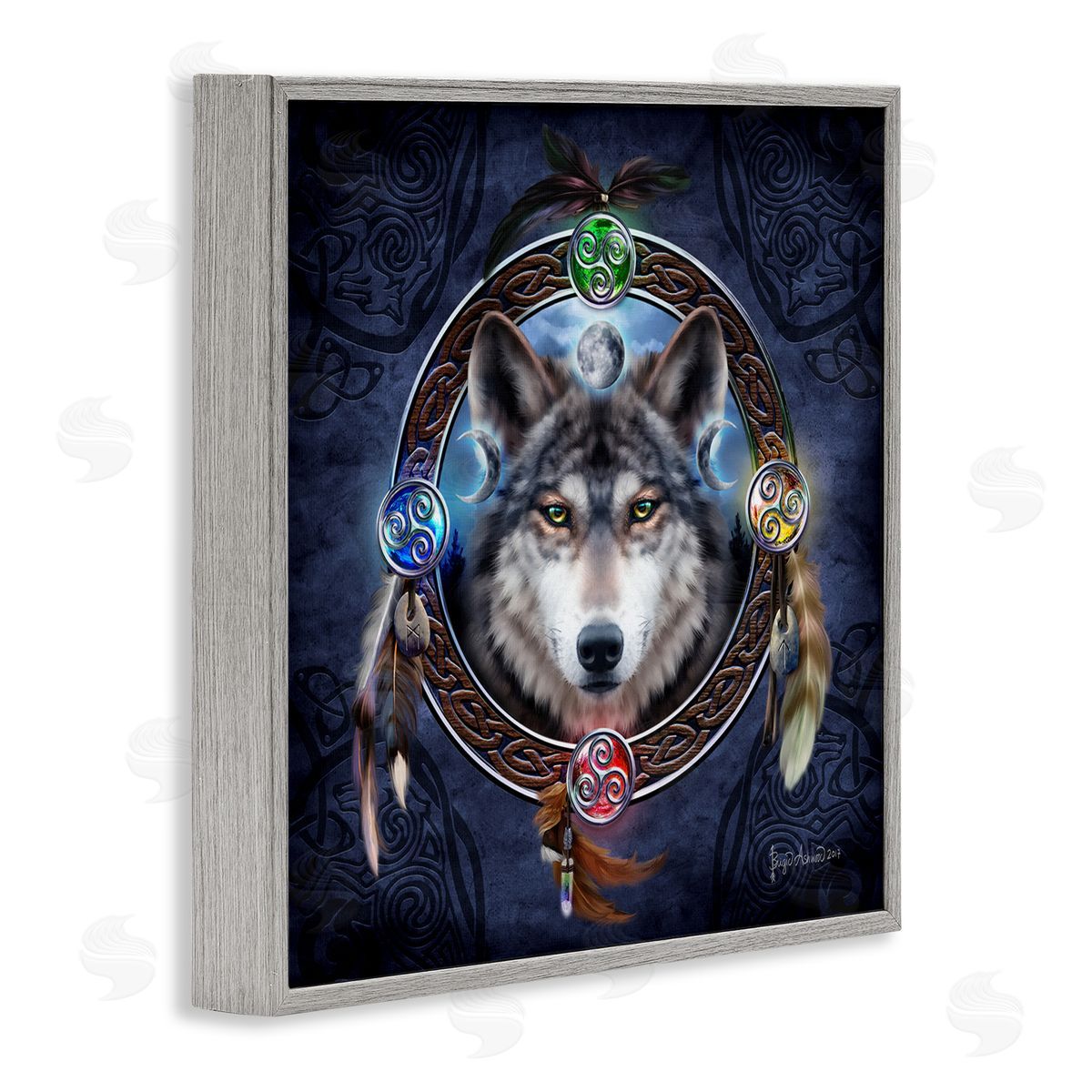 Brigid Ashwood Wolf Guide Celtic Knot Gray Framed Giclee Wall Artside_