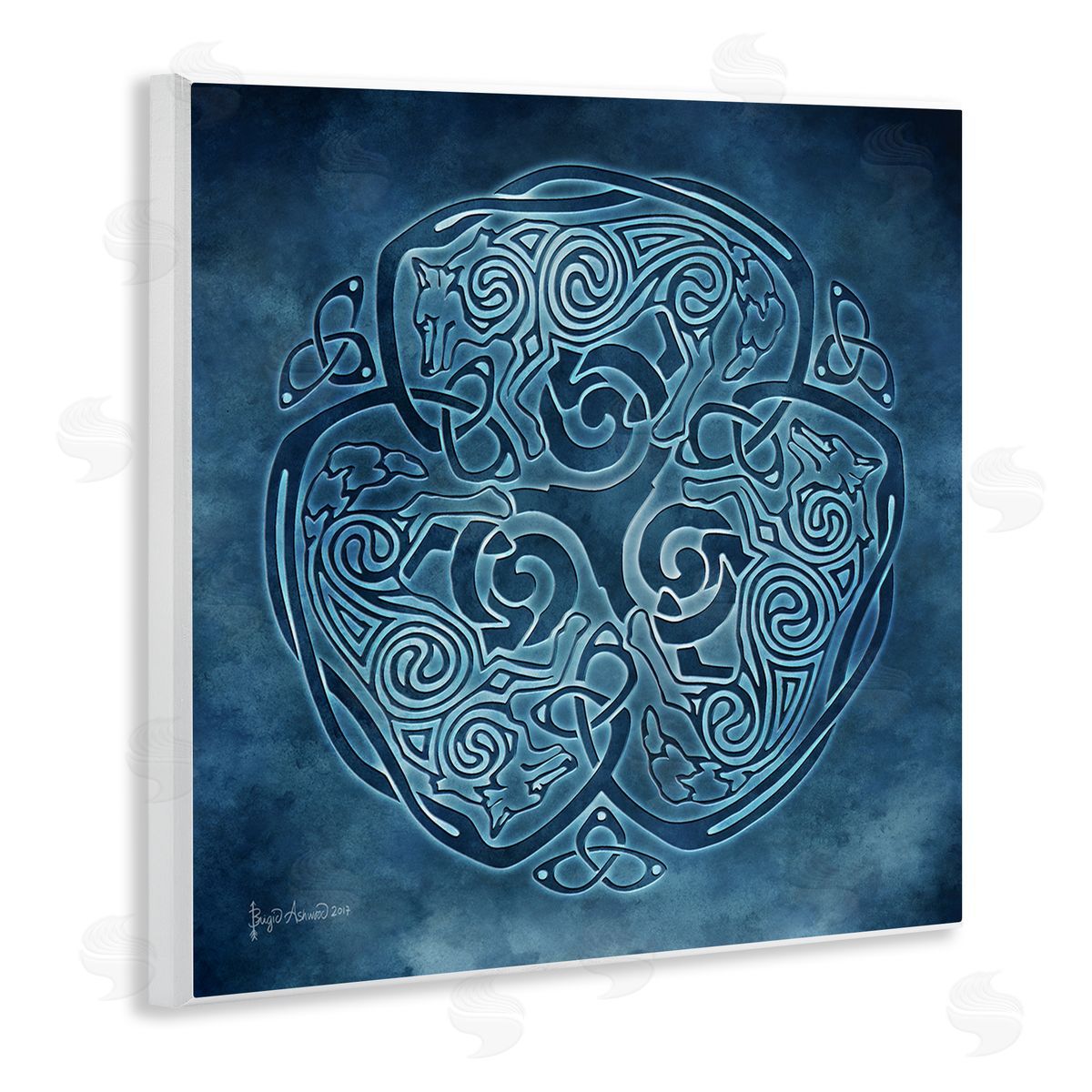 Brigid Ashwood Blue Celtic Wolf Wall Plaque Artside_