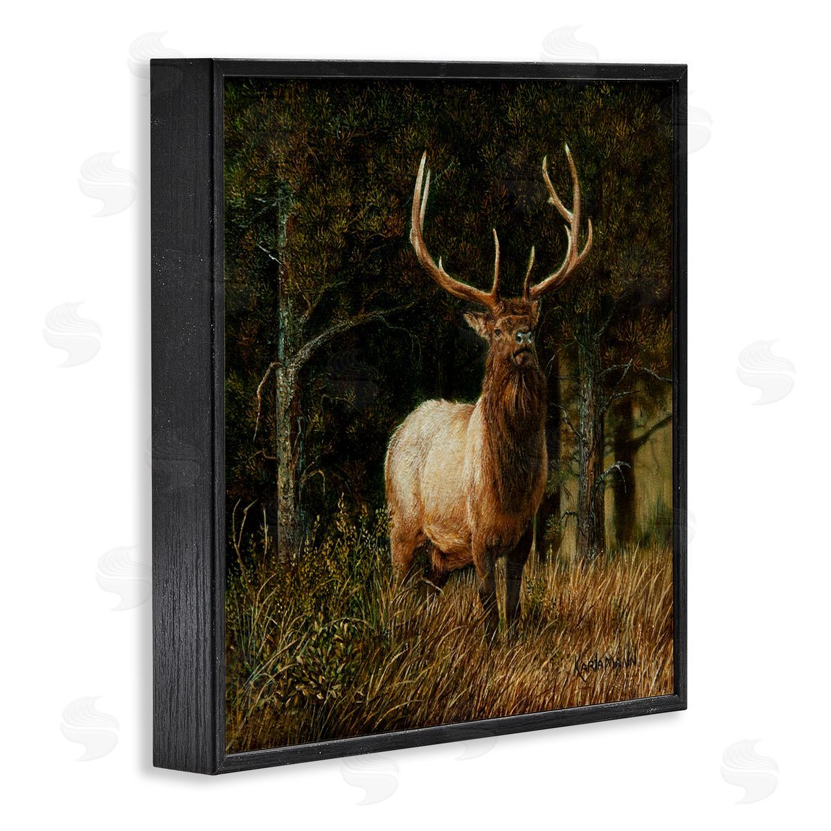 Karla Mann Elk in Forest Painting Black Framed Giclee Wall Artside_