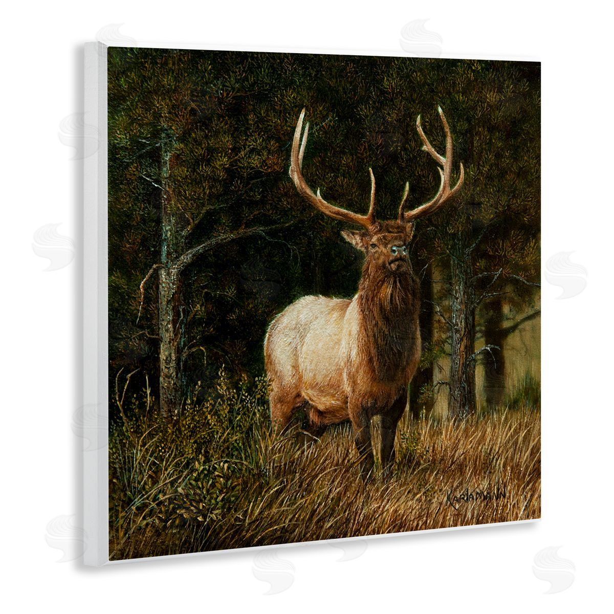 Karla Mann Elk in Forest Painting Wall Plaque Artside_