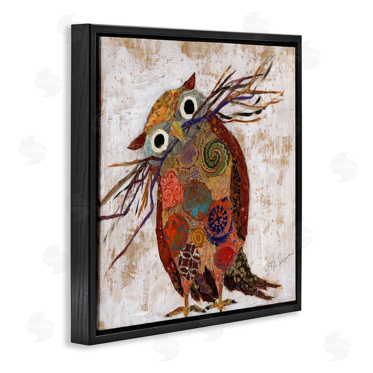 Elizabeth St. Hilaire Patterned Owl Collage Black Floater Frame Canvas Artside_