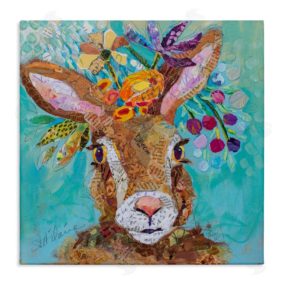 Elizabeth St. Hilaire Floral Rabbit Portrait Canvas Wall Art