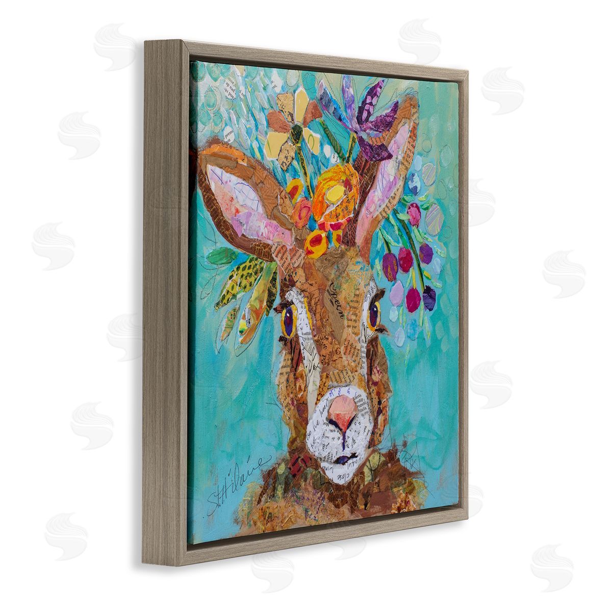 Elizabeth St. Hilaire Floral Rabbit Portrait Brown Floater Frame Canvas Artside_