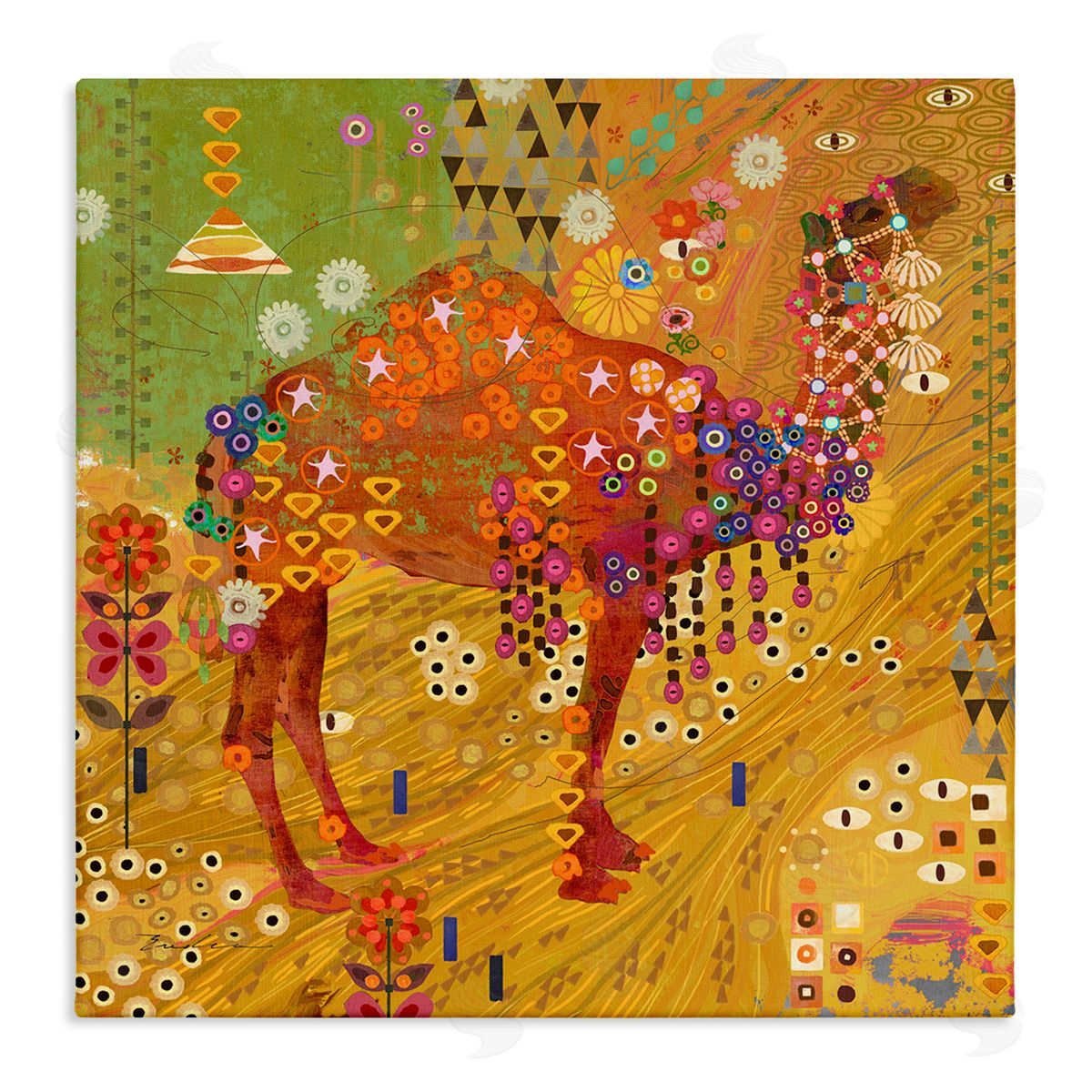 Evelia Designs Boho Patterned Camel Canvas Wall Art