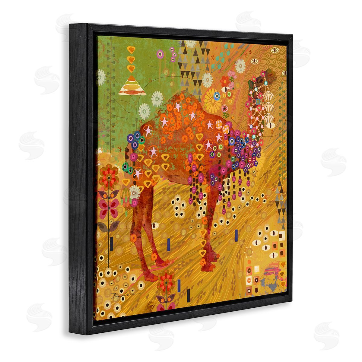 Evelia Designs Boho Patterned Camel Black Floater Frame Canvas Artside_