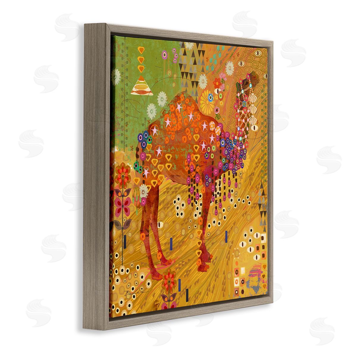Evelia Designs Boho Patterned Camel Brown Floater Frame Canvas Artside_