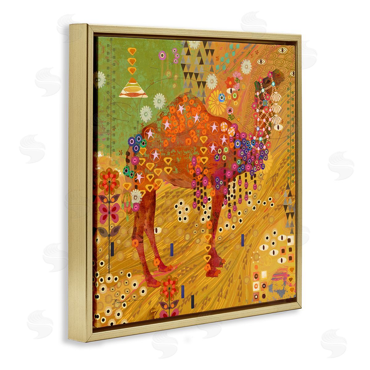 Evelia Designs Boho Patterned Camel Gold Floater Frame Canvas Artside_
