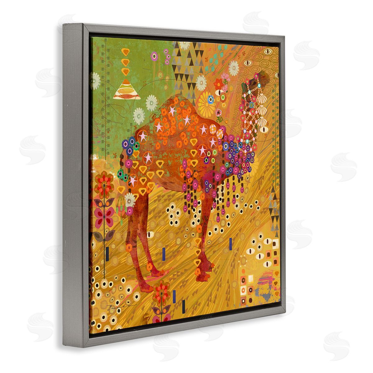 Evelia Designs Boho Patterned Camel Gray Floater Frame Canvas Artside_