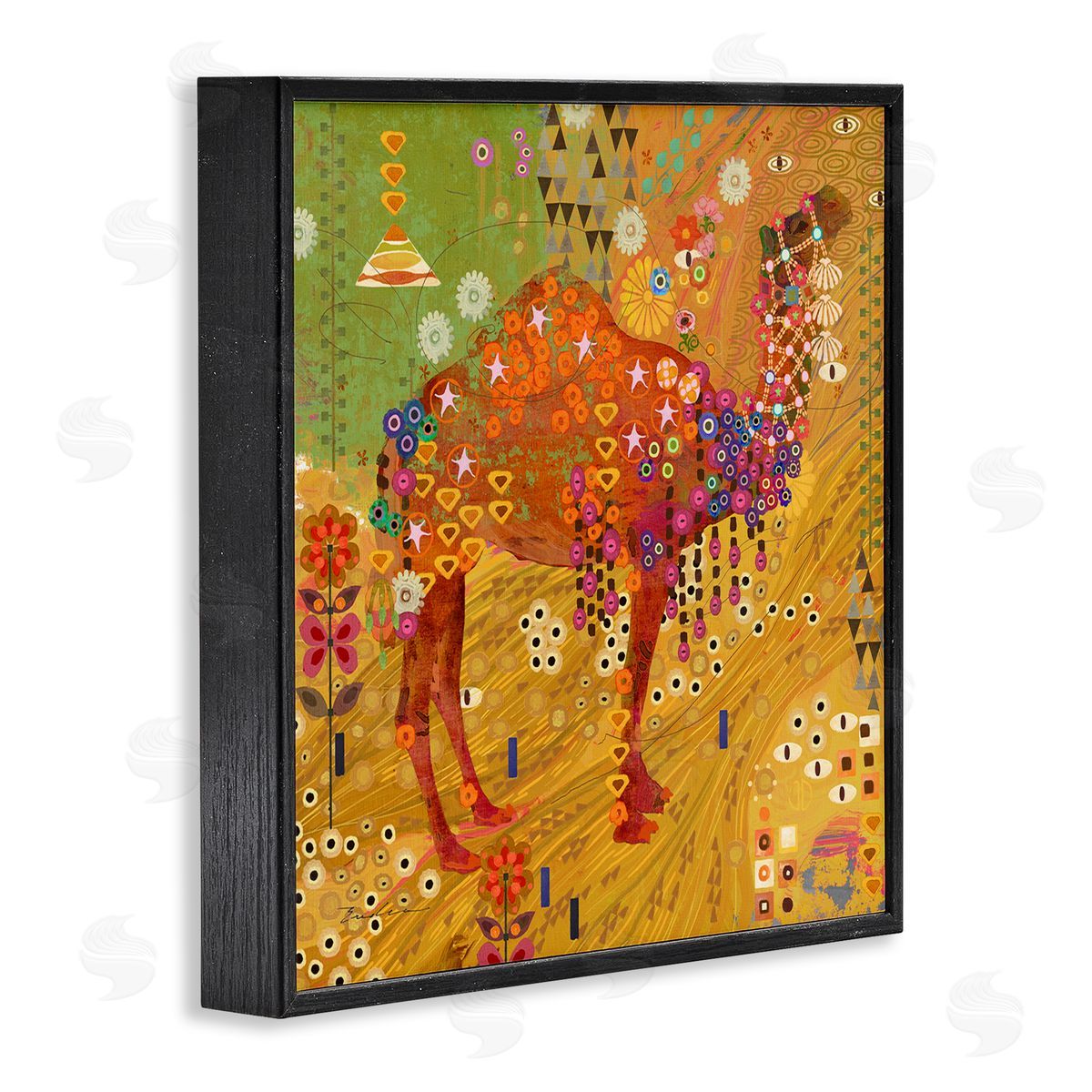Evelia Designs Boho Patterned Camel Black Framed Giclee Wall Artside_