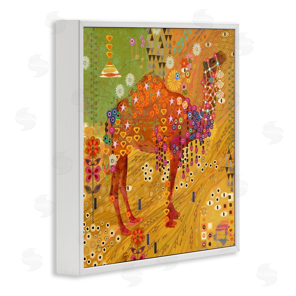 Evelia Designs Boho Patterned Camel White Framed Giclee Wall Artside_