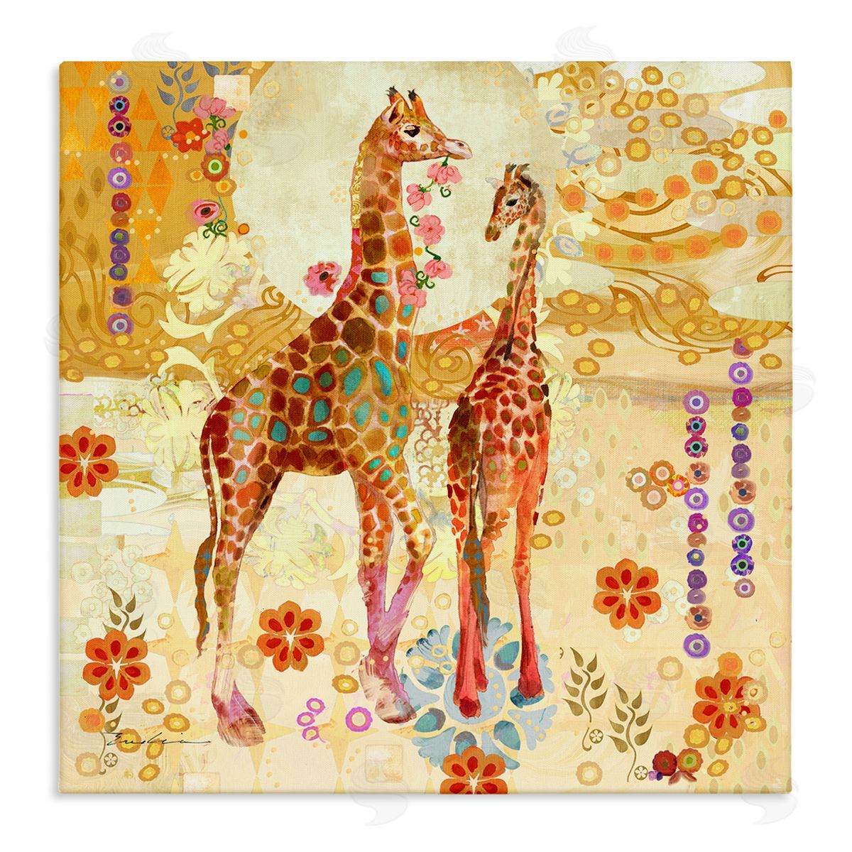Evelia Designs Floral Patterned Giraffes Canvas Wall Art