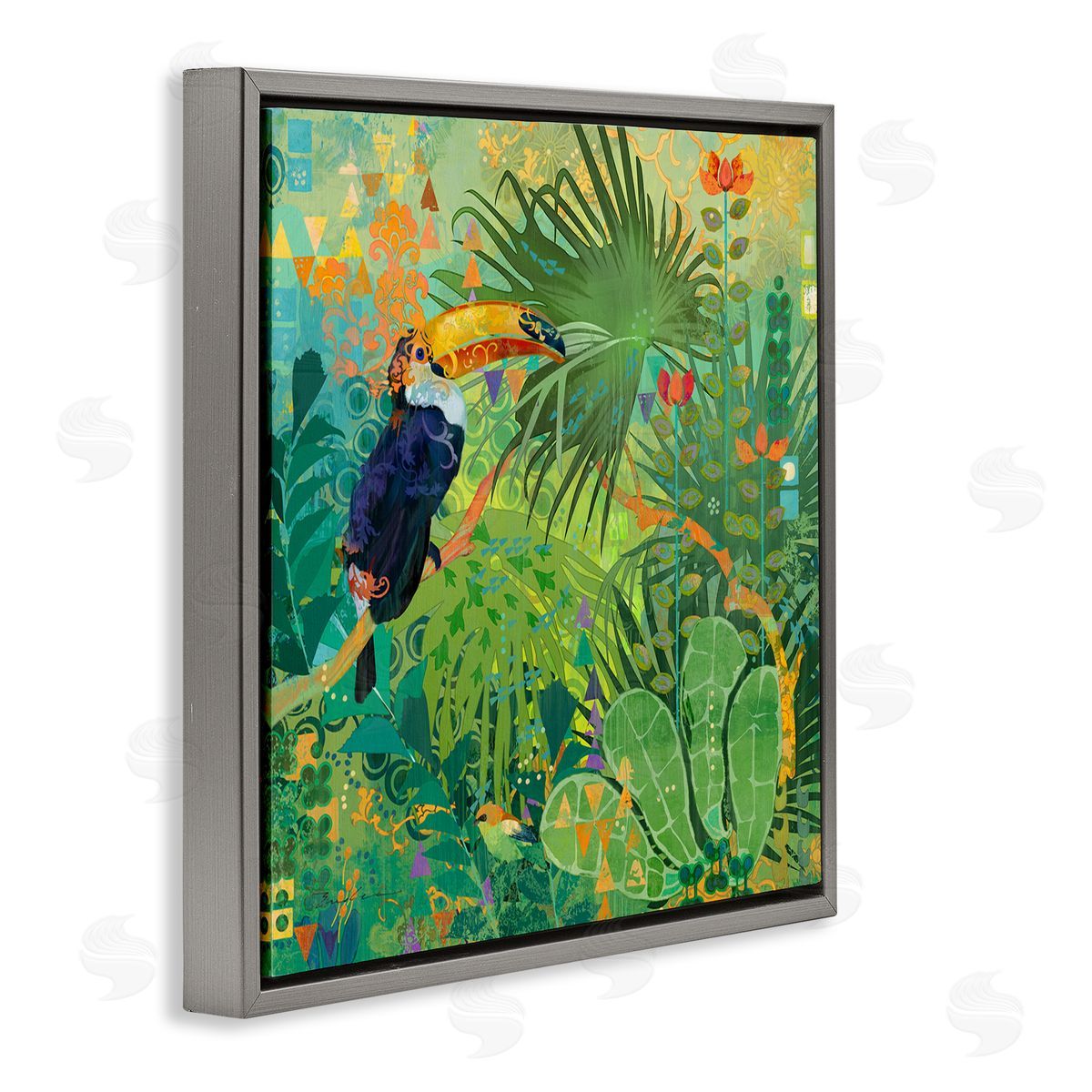 Evelia Designs Toucan Rainforest Nature Gray Floater Frame Canvas Artside_