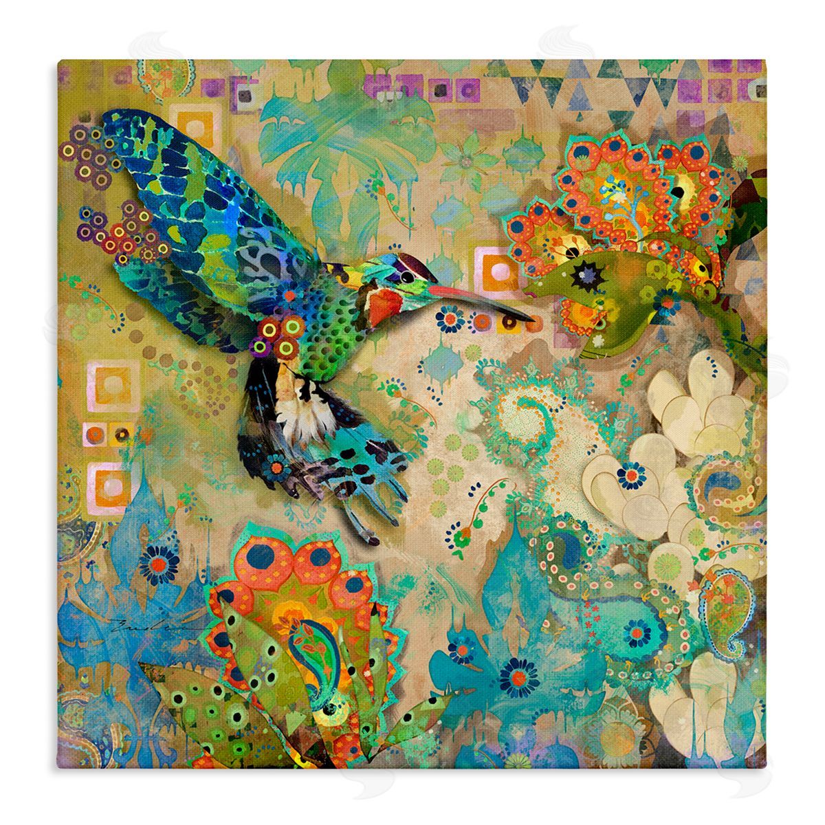 Evelia Designs Boho Hummingbird Pattern Canvas Wall Art