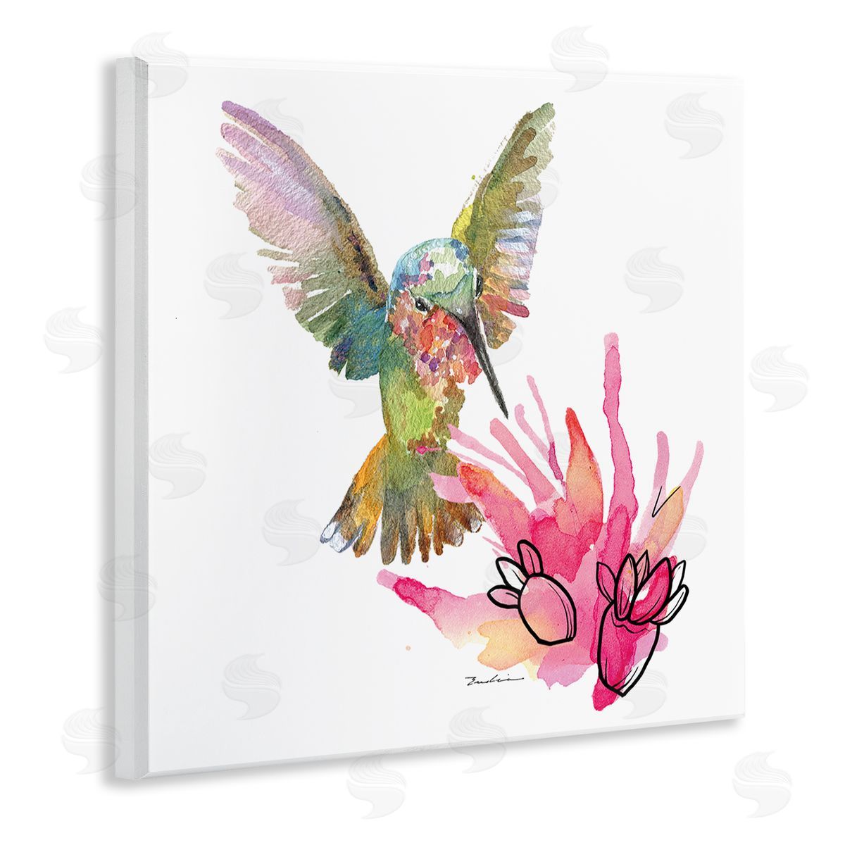 Evelia Designs Desert Hummingbird Watercolor Wall Plaque Artside_