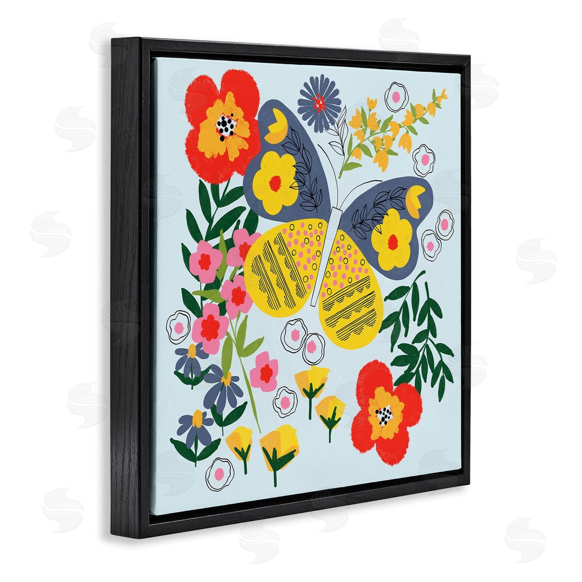 Pragya Kothari Vivid Poppies & Butterfly Black Floater Frame Canvas Artside_