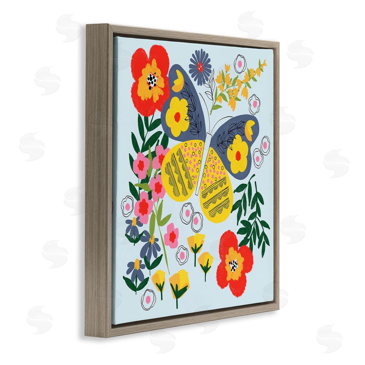 Pragya Kothari Vivid Poppies & Butterfly Brown Floater Frame Canvas Artside_