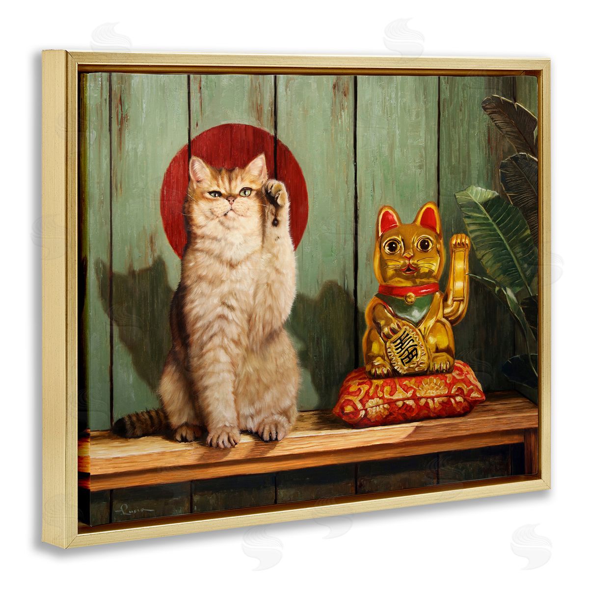 Lucia Heffernan Funny Lucky Cat Pose Gold Floater Frame Canvas Artside_