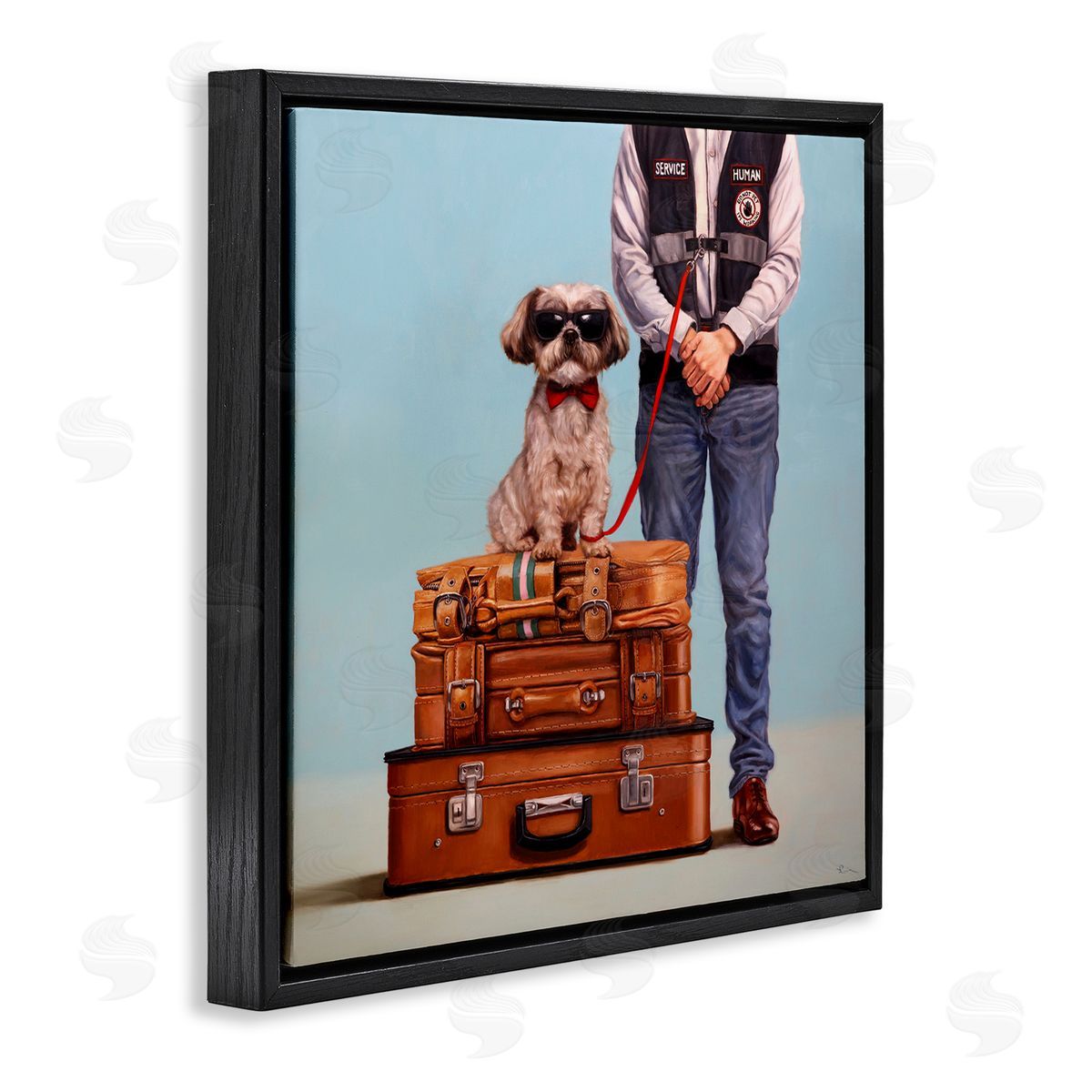 Funny Service Human Dog Black Floating Frame Canvas Wall Art, Home Decor by Lucia Heffernan