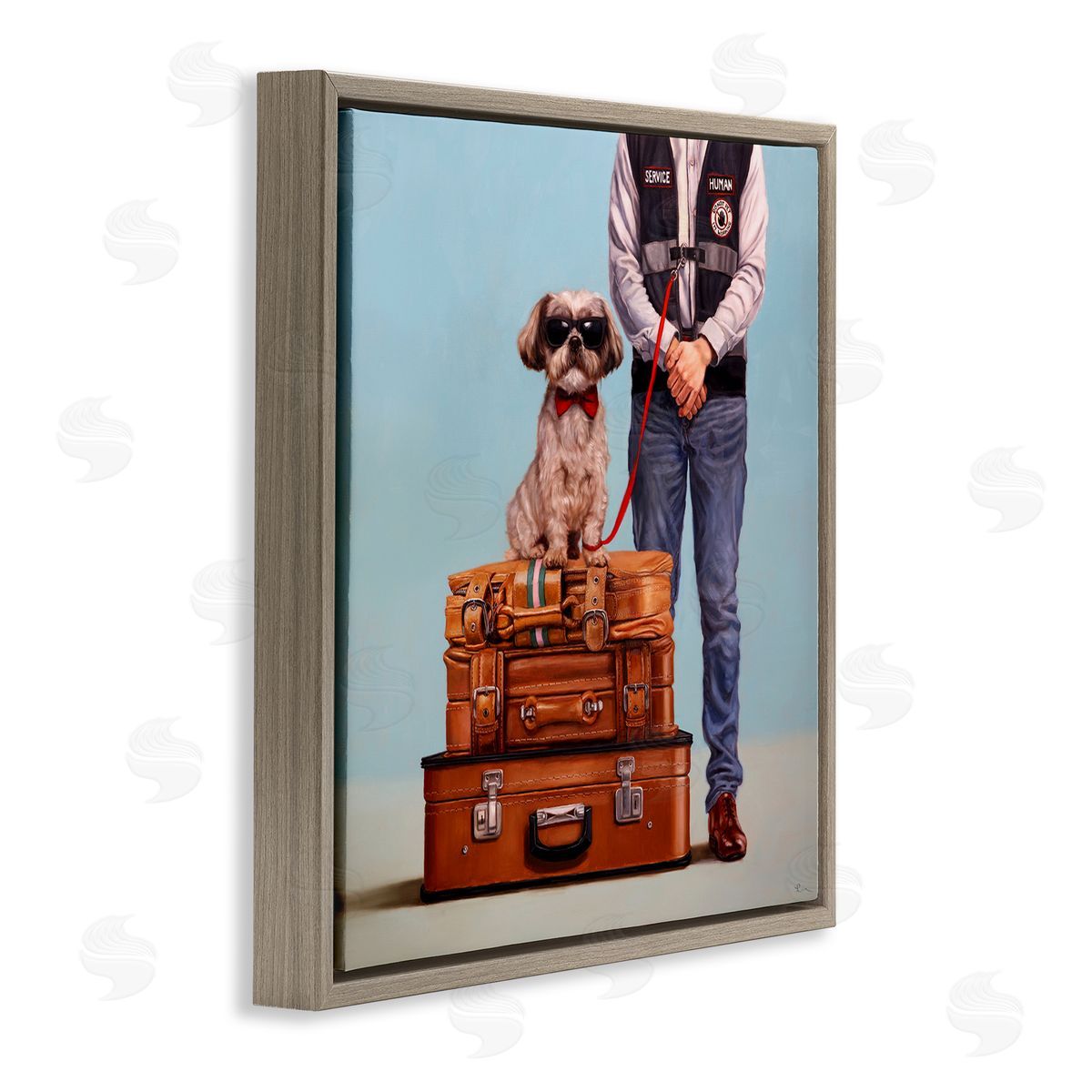 Funny Service Human Dog Brown Floating Frame Canvas Wall Art, Home Decor by Lucia Heffernan