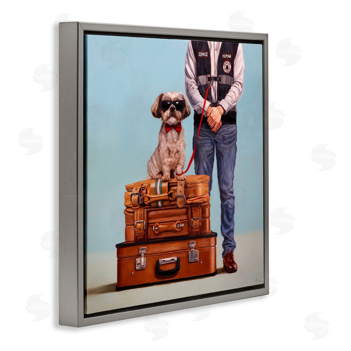 Funny Service Human Dog Grey Floating Frame Canvas Wall Art, Home Decor by Lucia Heffernan