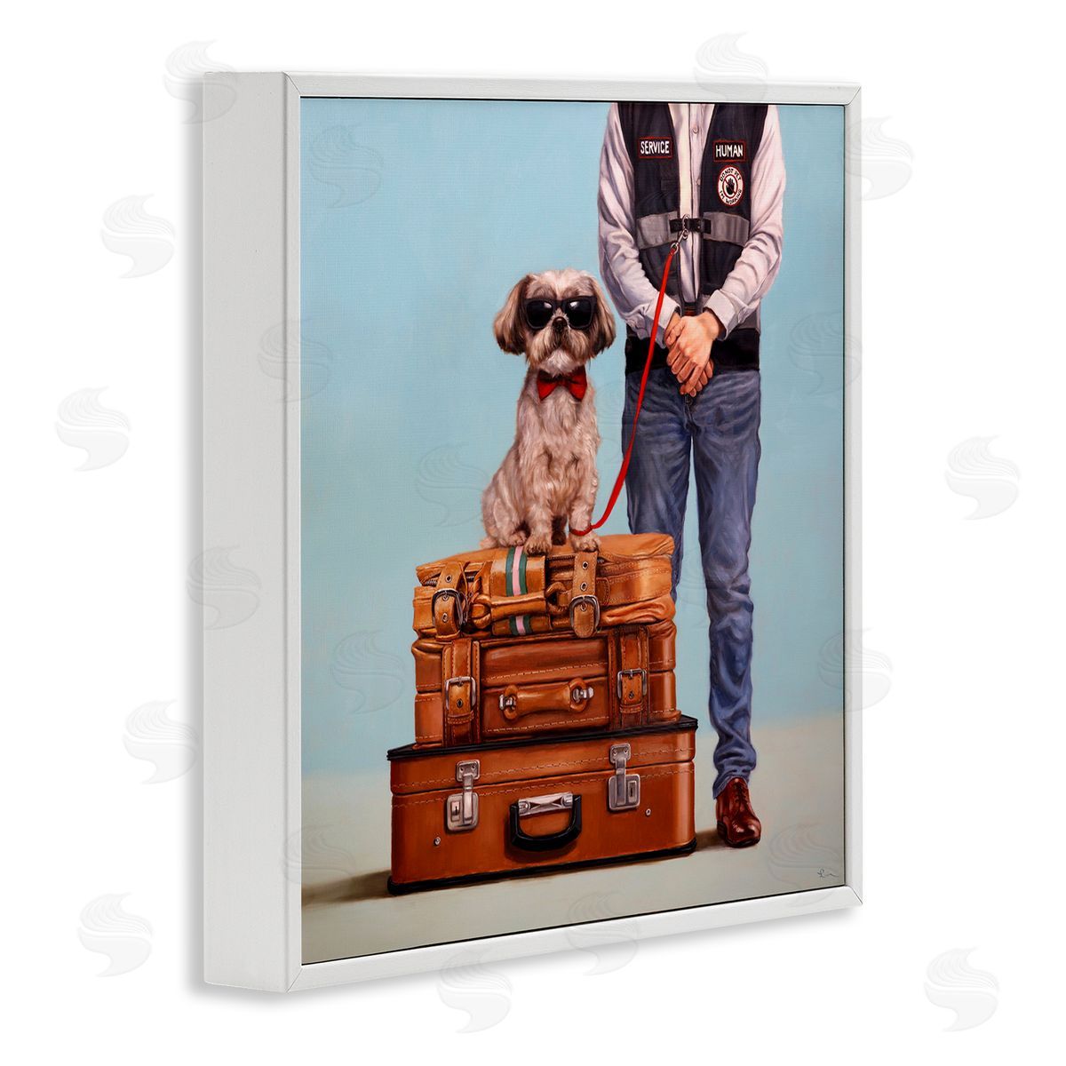 Funny Service Human Dog White Frame Print Wall Art, Home Decor by Lucia Heffernan