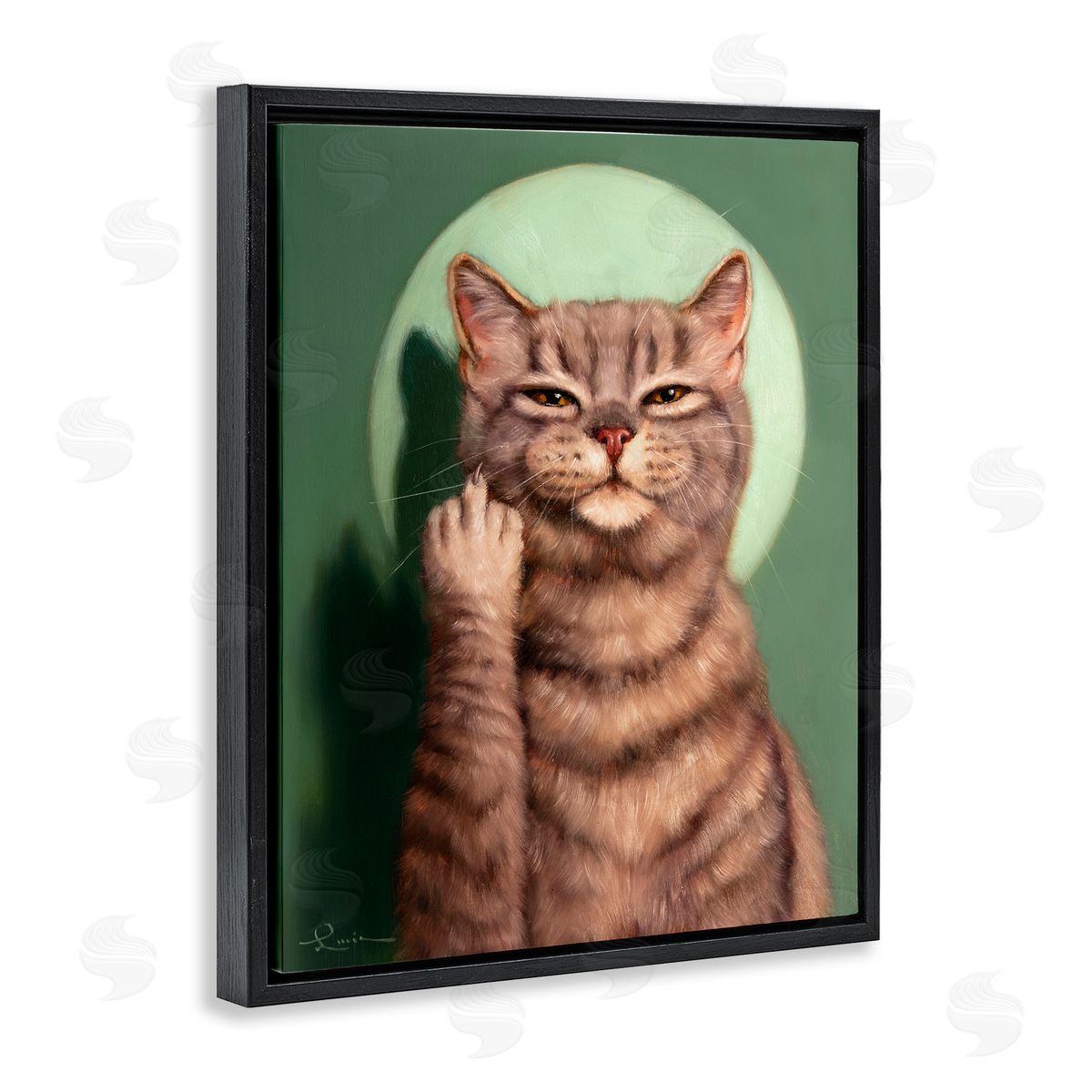 Lucia Heffernan Cat & Middle Finger Black Floater Frame Canvas Artside_