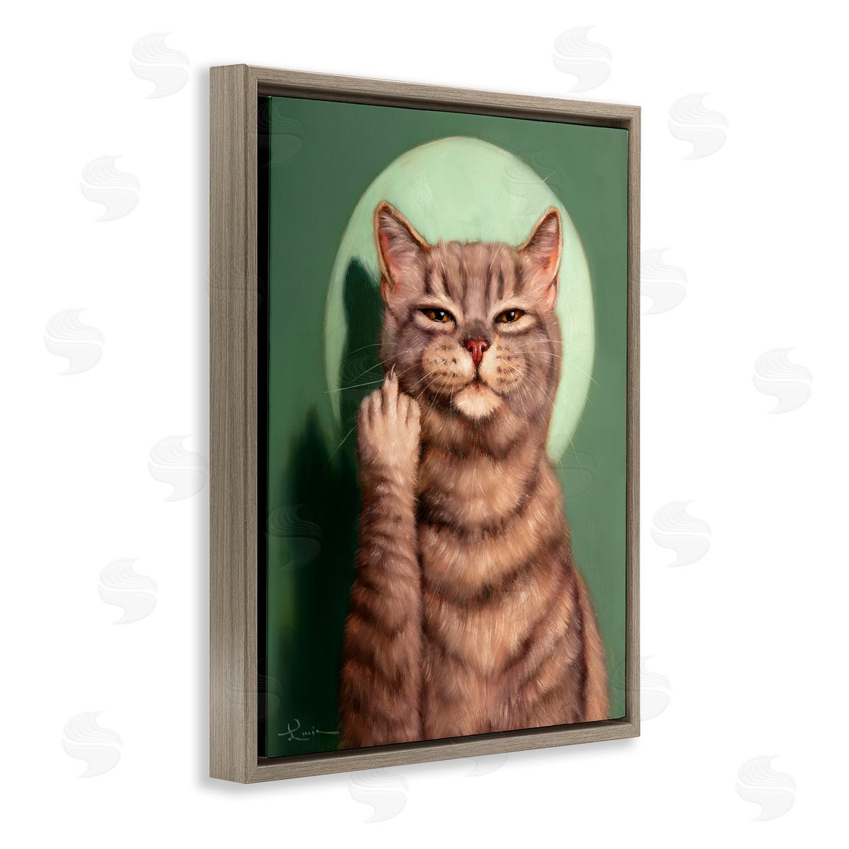 Lucia Heffernan Cat & Middle Finger Brown Floater Frame Canvas Artside_