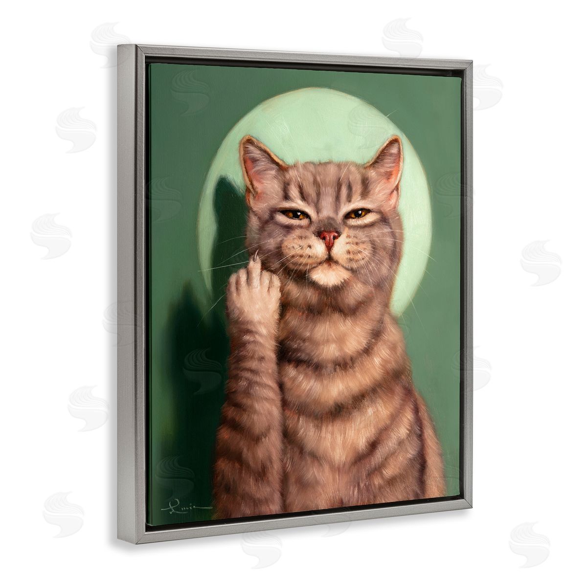 Lucia Heffernan Cat & Middle Finger Gray Floater Frame Canvas Artside_