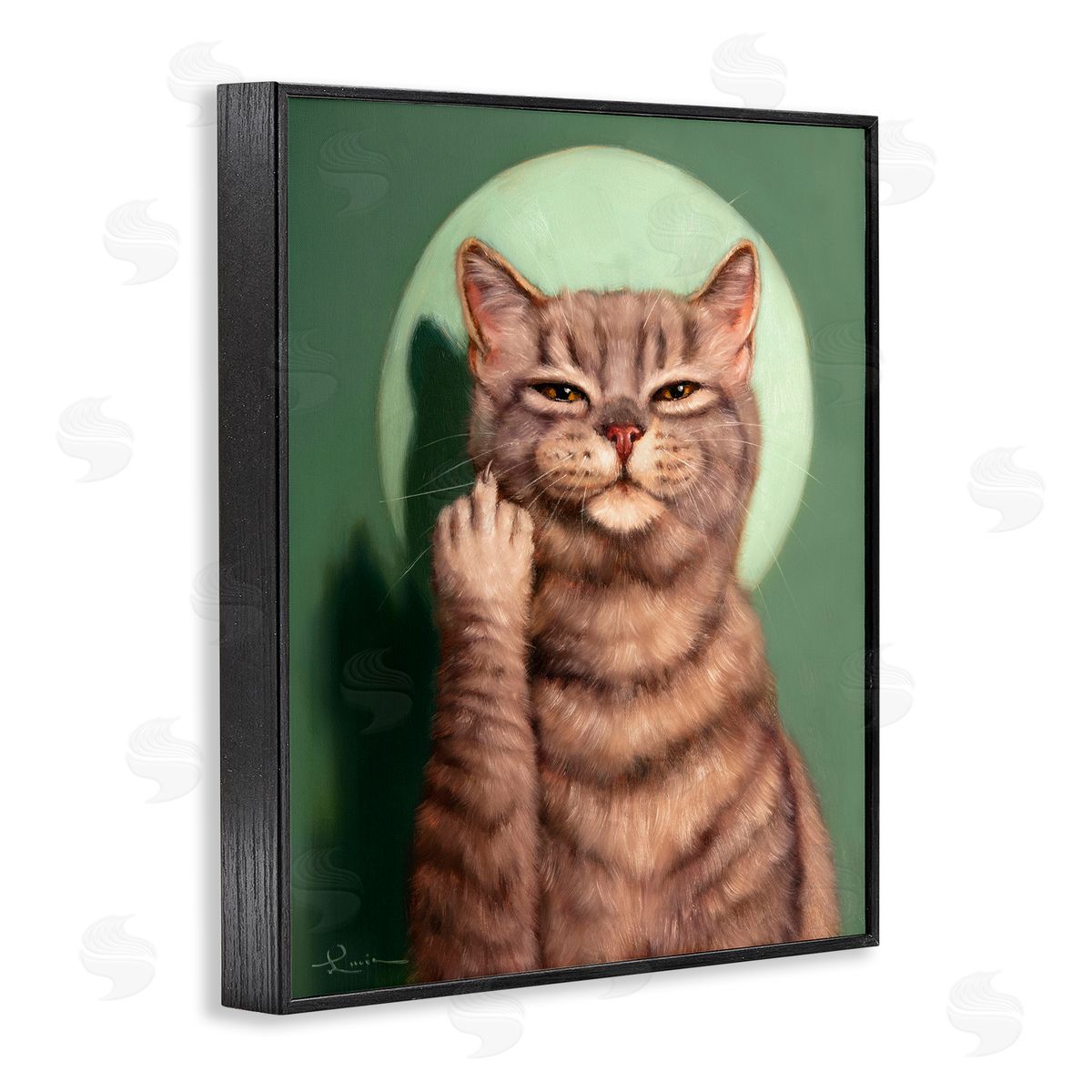 Lucia Heffernan Cat & Middle Finger Black Framed Giclee Wall Artside_