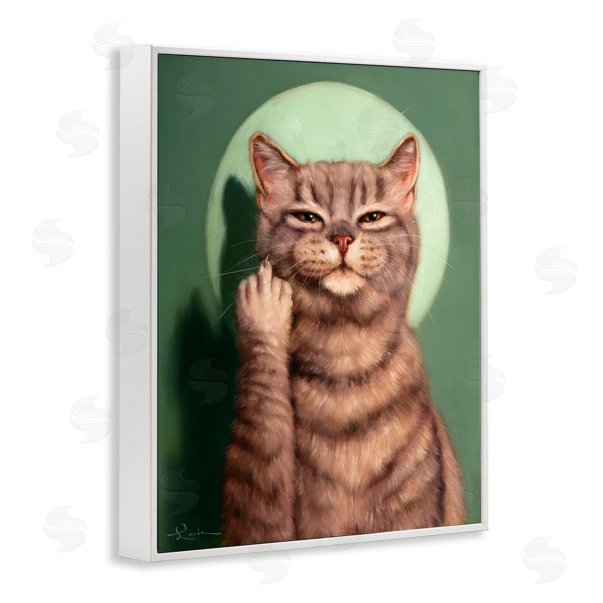 Lucia Heffernan Cat & Middle Finger White Framed Giclee Wall Artside_