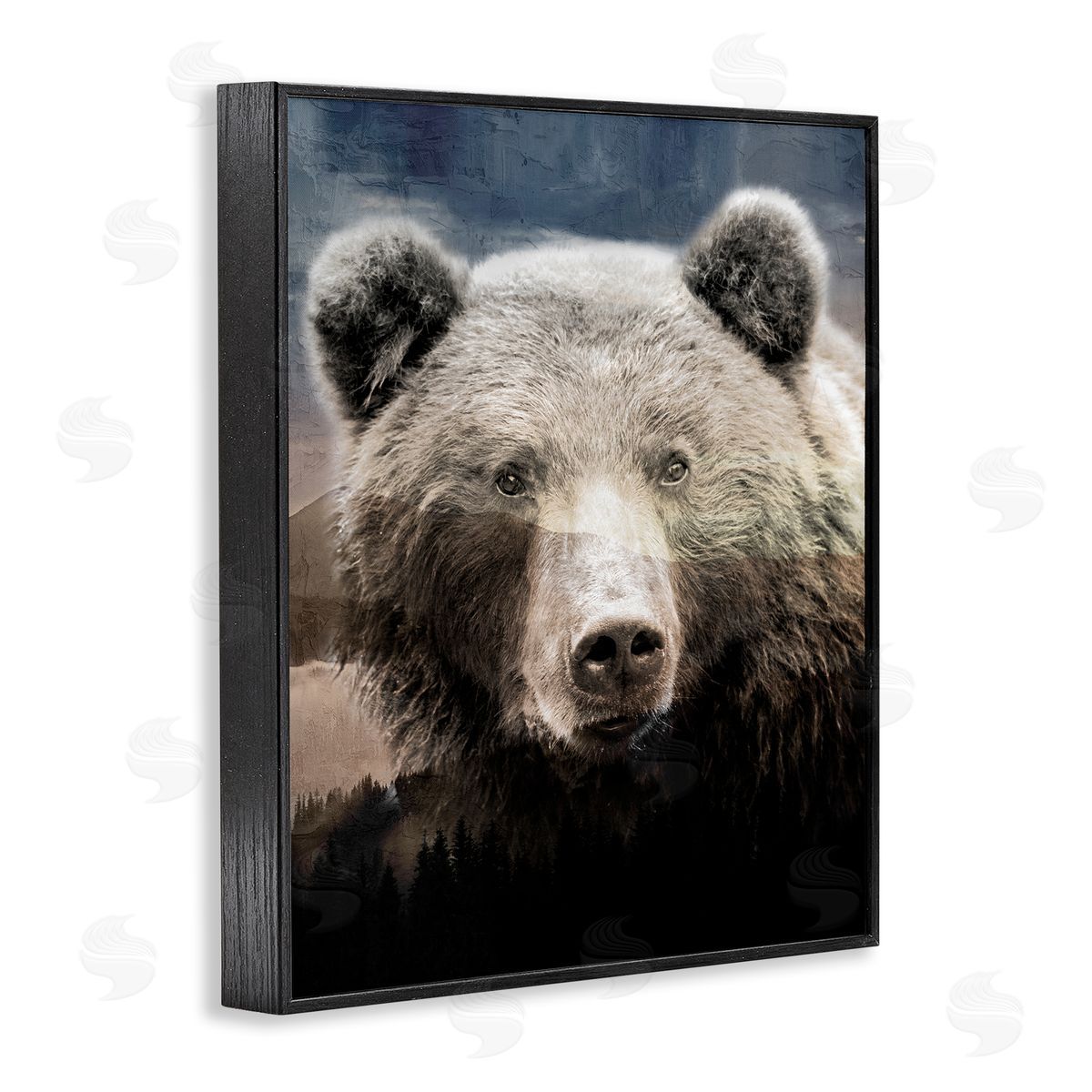 Kim Allen Grizzly Bear Face Portrait Black Framed Giclee Wall Artside_