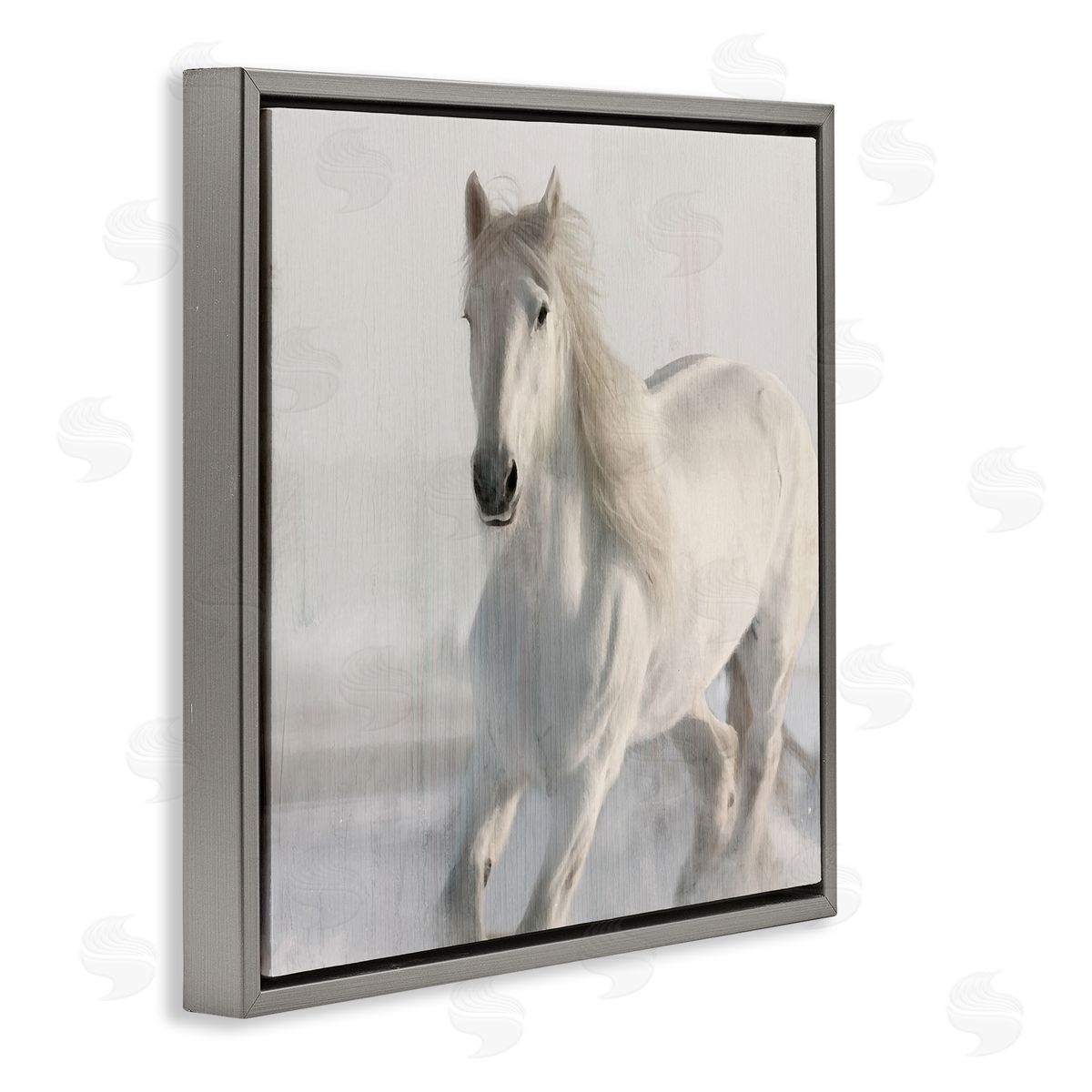 Kim Allen Galloping White Stallion Gray Floater Frame Canvas Artside_