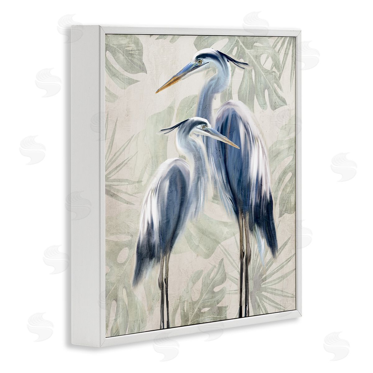 Kim Allen Heron Birds Leaf Pattern White Framed Giclee Wall Artside_