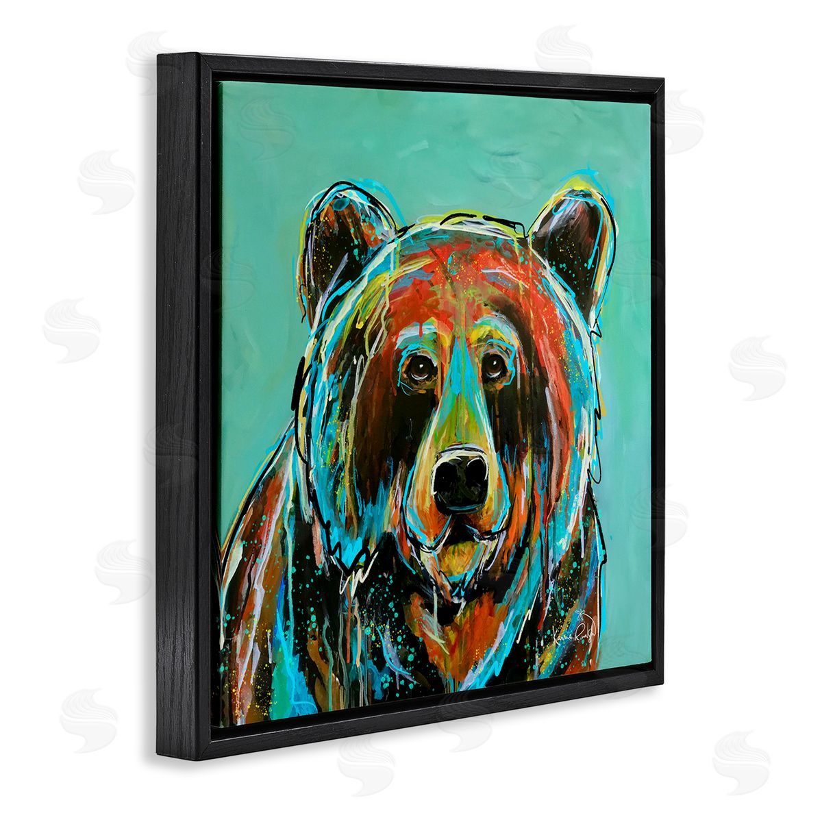 Karrie Evenson Modern Bear Abstract Black Floater Frame Canvas Artside_