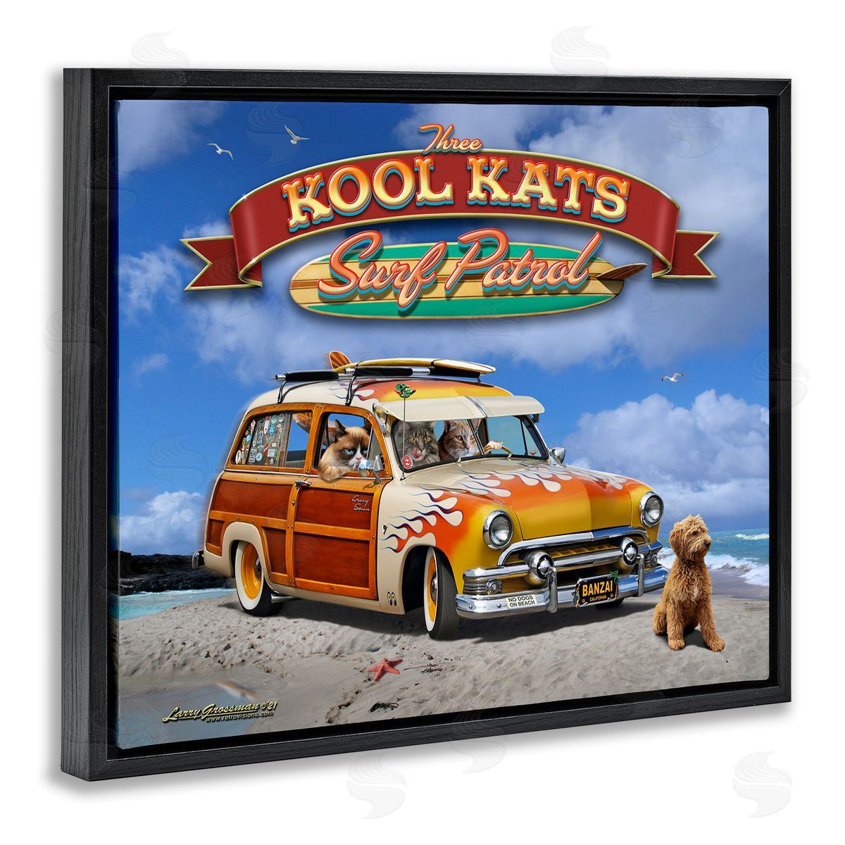 Larry Grossman Kool Kats Beach Black Floater Frame Canvas Artside_