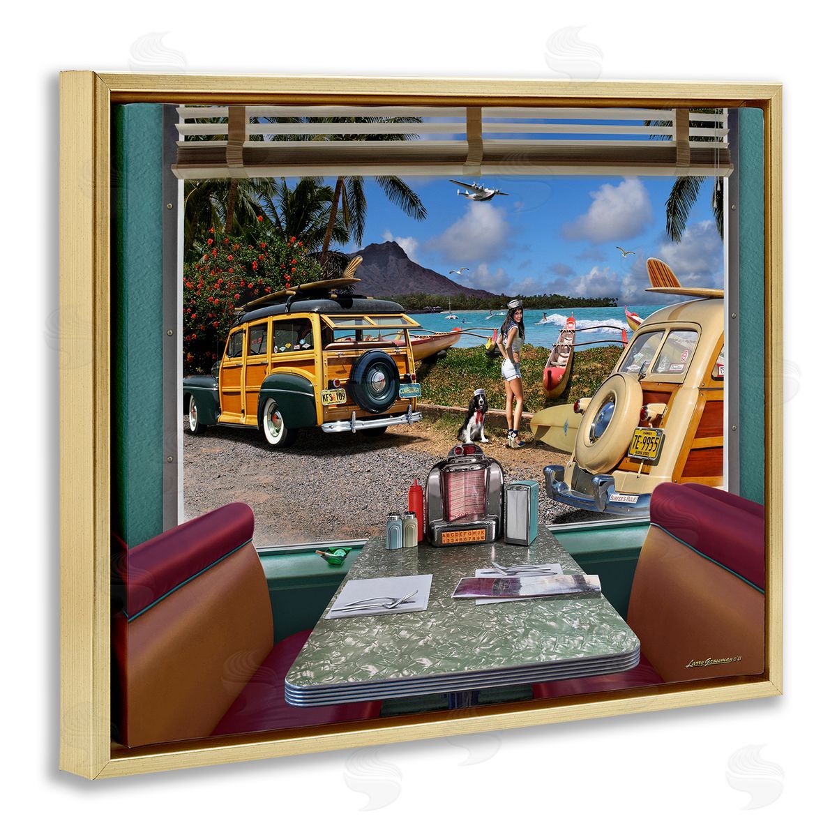 Larry Grossman Vintage Diner Beach View Gold Floater Frame Canvas Artside_