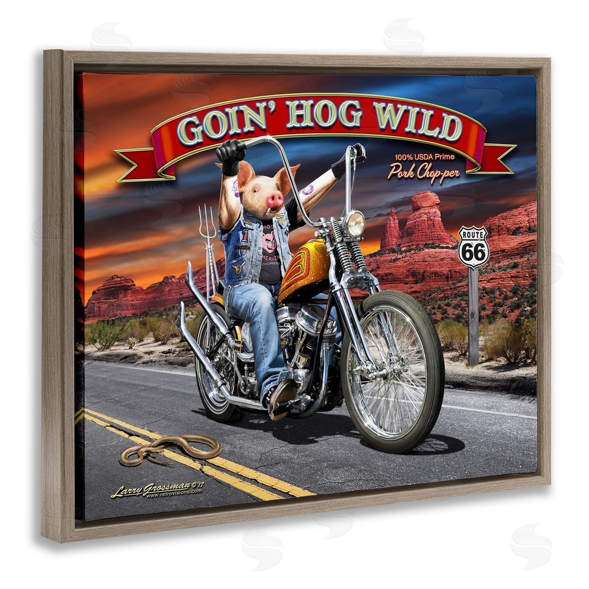 Larry Grossman Hog Wild Chopper Bike Brown Floater Frame Canvas Artside_