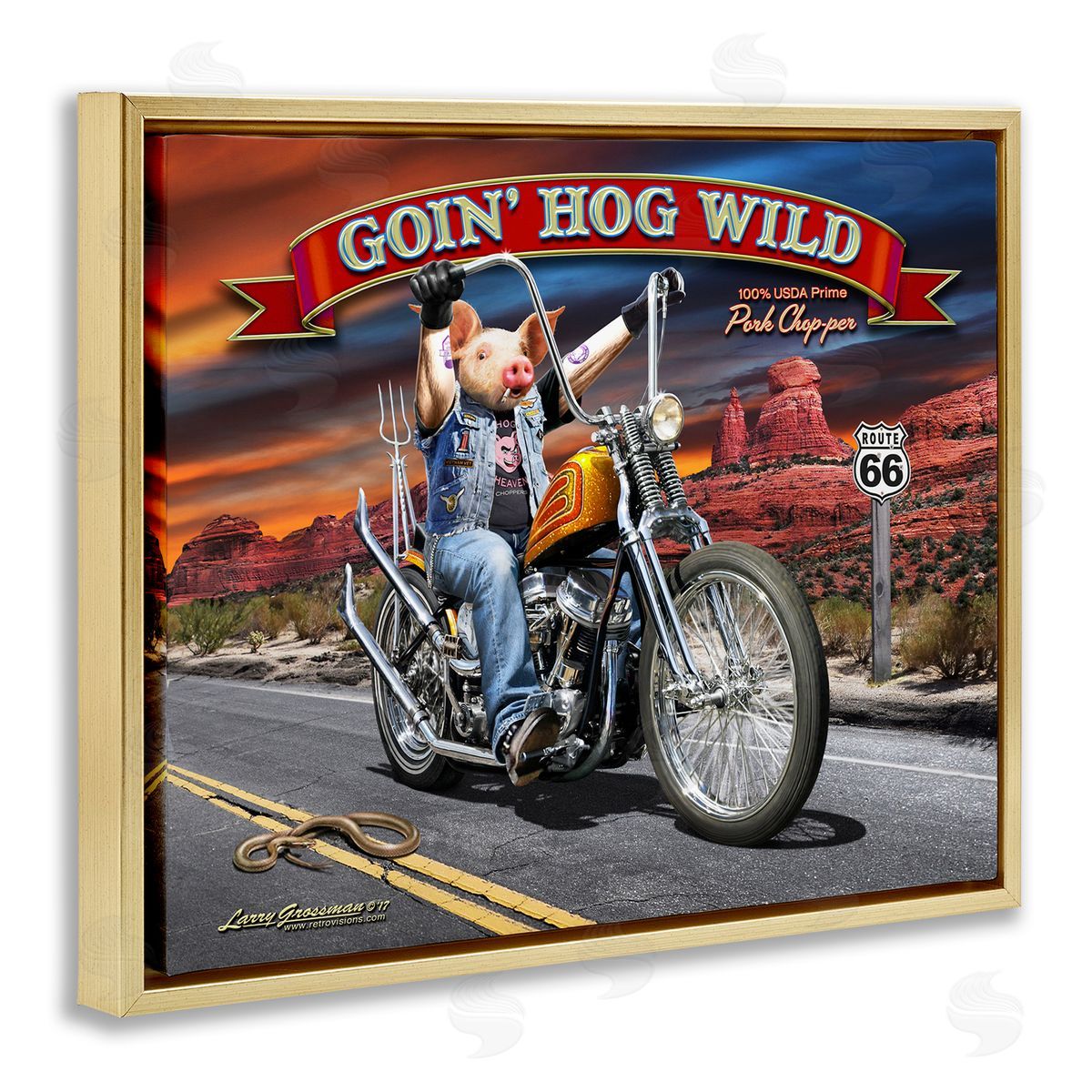 Larry Grossman Hog Wild Chopper Bike Gold Floater Frame Canvas Artside_