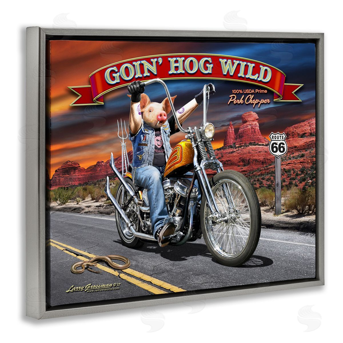 Larry Grossman Hog Wild Chopper Bike Gray Floater Frame Canvas Artside_