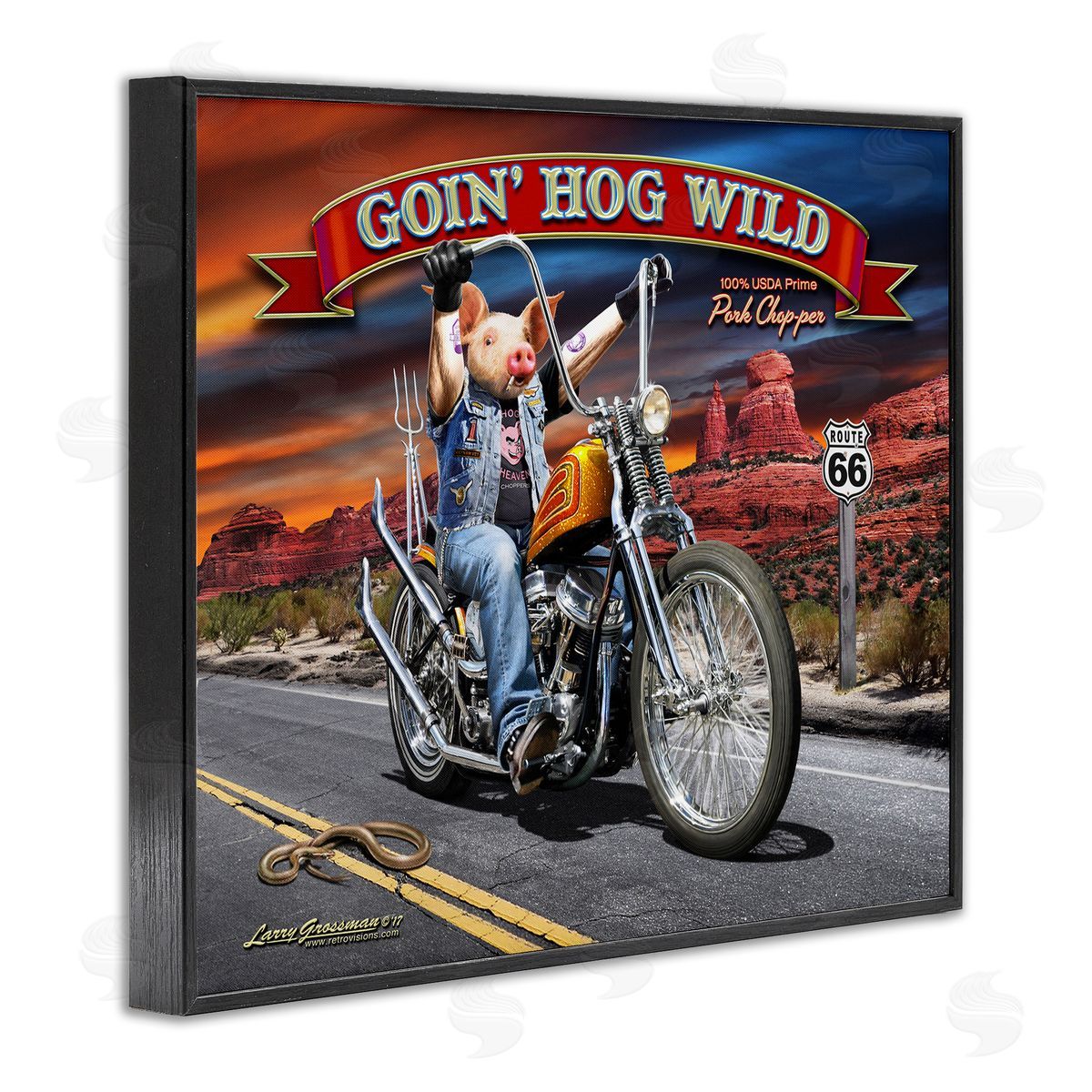 Larry Grossman Hog Wild Chopper Bike Black Framed Giclee Wall Artside_
