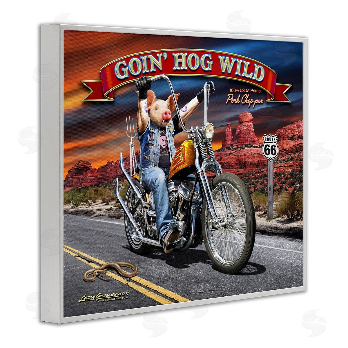Larry Grossman Hog Wild Chopper Bike White Framed Giclee Wall Artside_